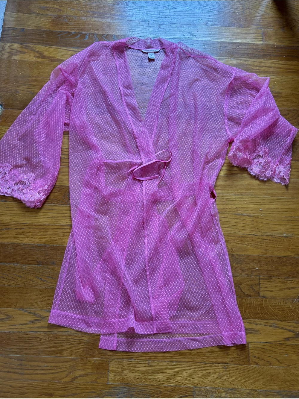 Victoria’s Secret Sheer Pink Lace-Trim Robe - Women's Intimates